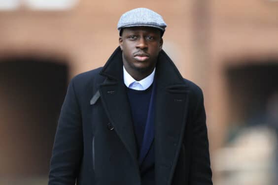 Manchester City and France footballer Benjamin Mendy arrives at Chester Crown Court in Chester, northwest England, on December 22, 2022. - A jury resumed its deliberations this week in the rape and sexual assault trial of Mendy, 28, who has been on trial since August and denies seven counts of rape, one of attempted rape, and another of sexual assault, against six women. (Photo by Lindsey Parnaby / AFP)